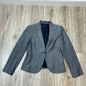 Anne Klein blue linen blend blue one button blazer size 6